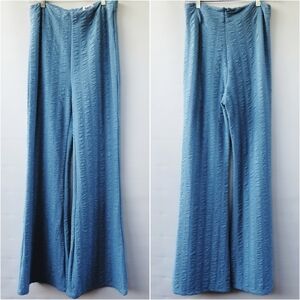 Princess Polly Blue Ruched High Waist Wide Leg Flare Festival Pants